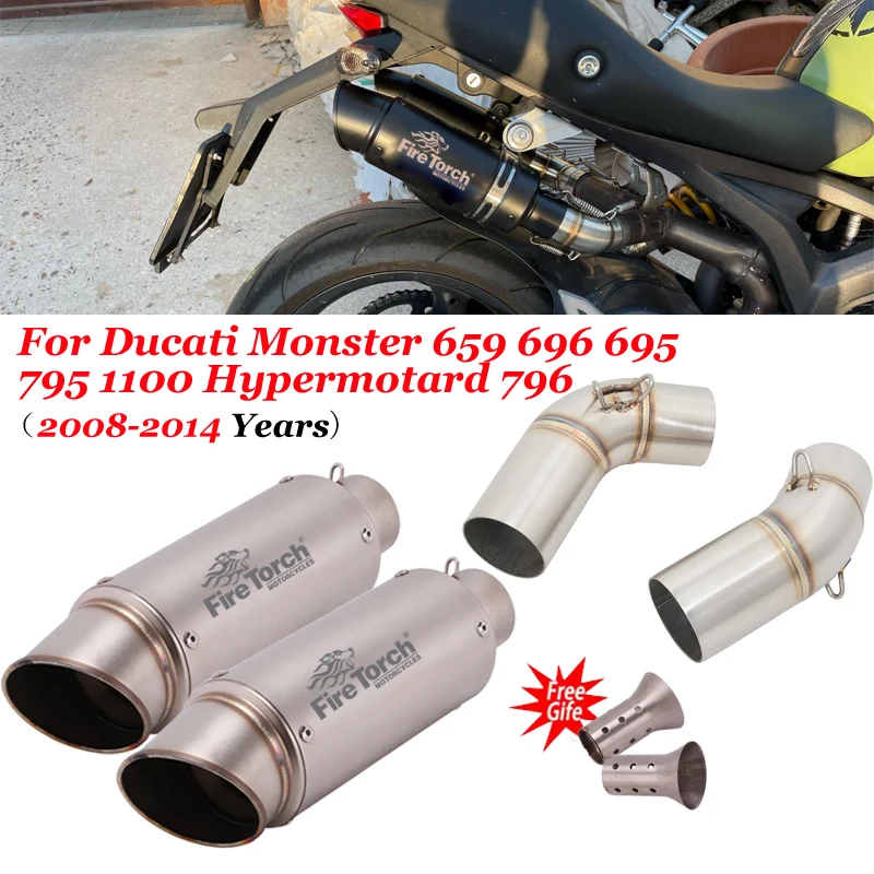 

For Ducati Monster 659 696 795 1100 Hypermotard 796 08 - 14 Motorcycle Exhaust Escape Modify Link Pipe Moto Carbon Fiber Muffler