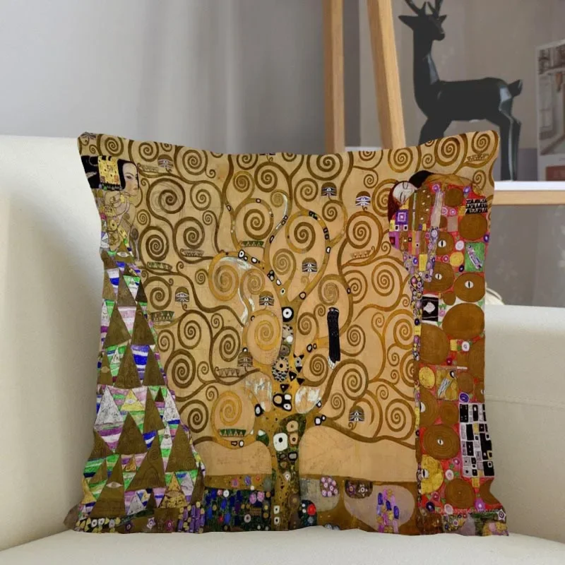 Elegant Gustav Klimt Art Satin Pillowcase - Home & Office Decor Cushion Cover 40x40cm