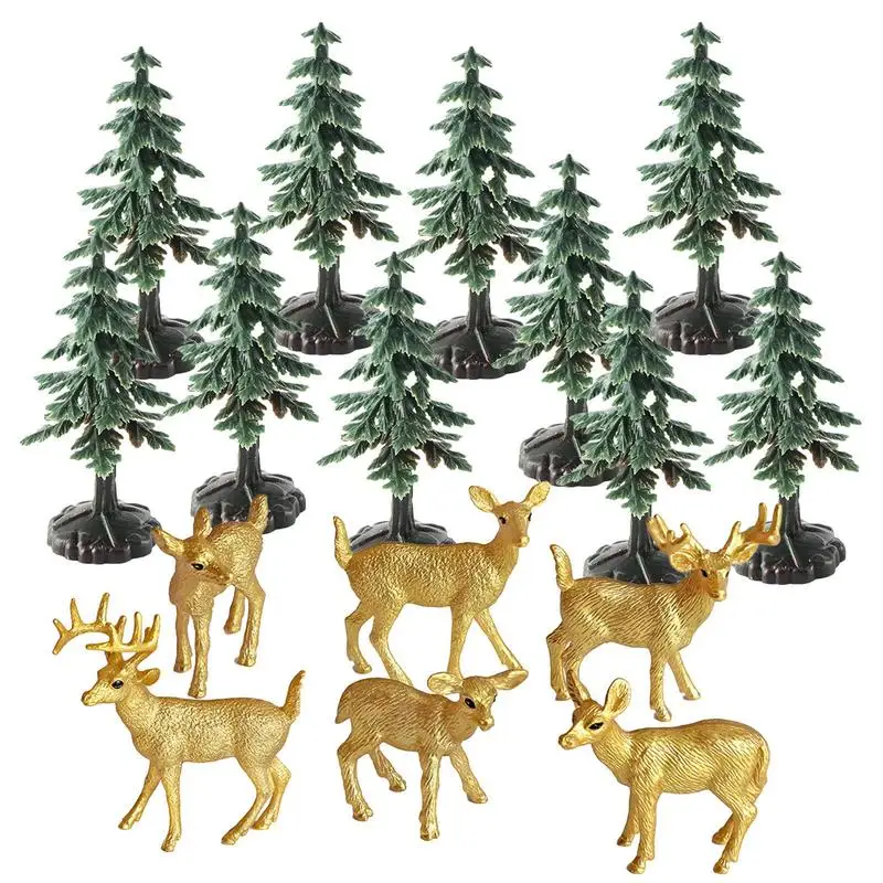 

Miniature Christmas Scene Decoration Simulation Christmas Tree White-Tailed Deer Set Winter Ornaments For Decorating Bookcases