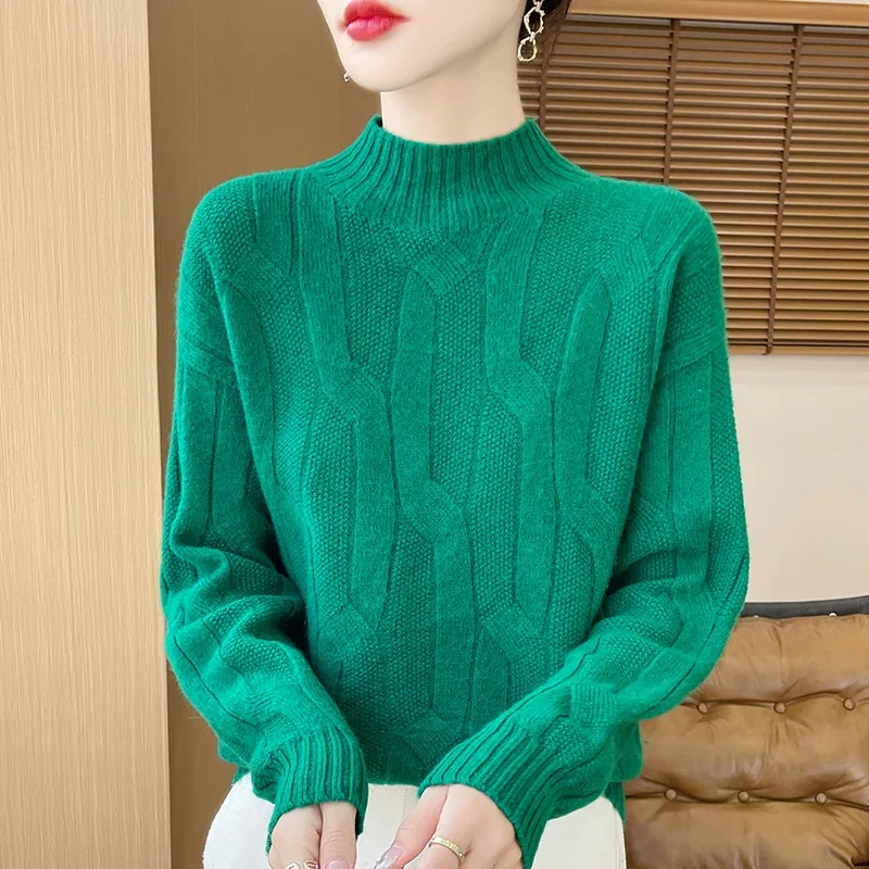 New Fashion Autumn And Winter Merino Wool Pullover Sweater Solid Color Long Sleeve Basic Thermal Top 100% Pure Wool SweaterWQ701 - Image 3