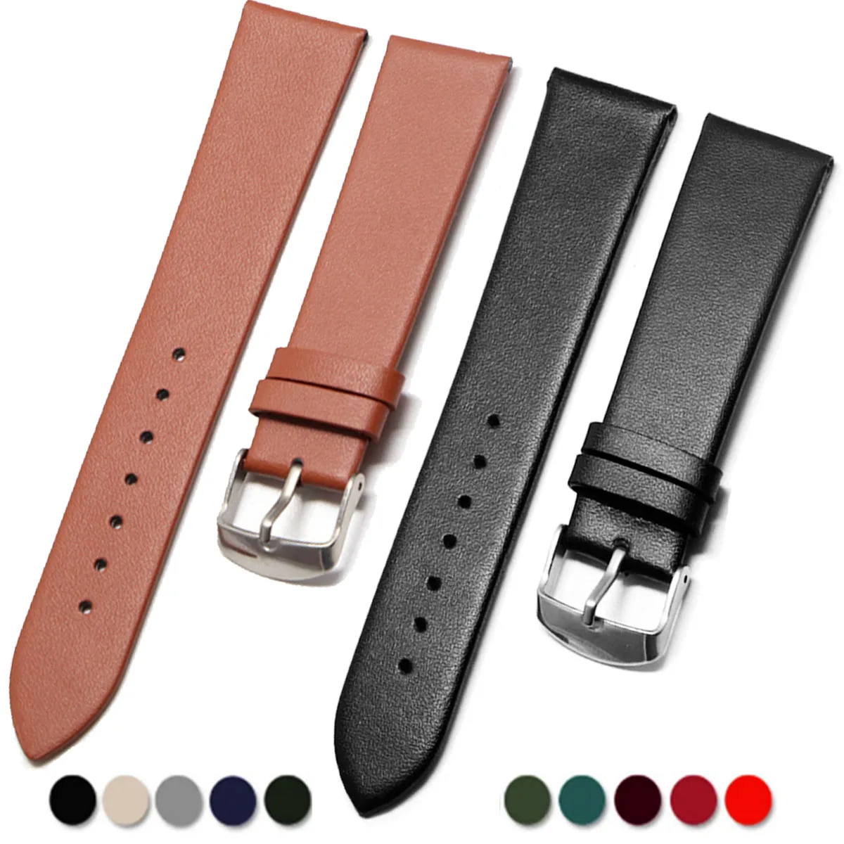 Elegant Calf Leather Watch Strap with Silver Buckle – Genuine Leather Band