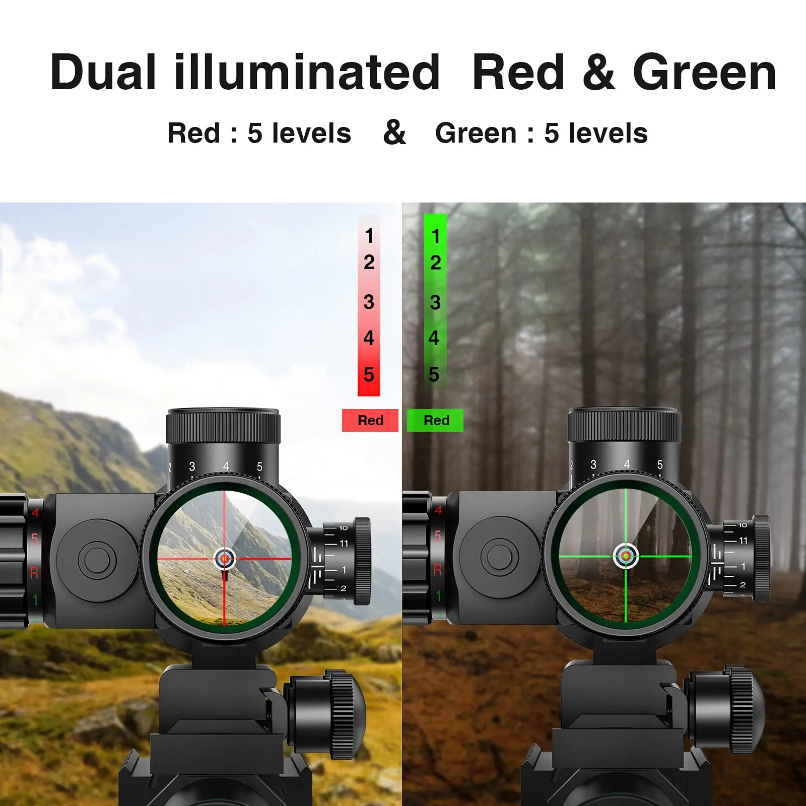 MidTen 2.5-10x40 Red Green Illuminated Mil-dot Scope 20mm Picatinny Fit Rifle with Laser Sight Combo-Green Lens Color Mounts