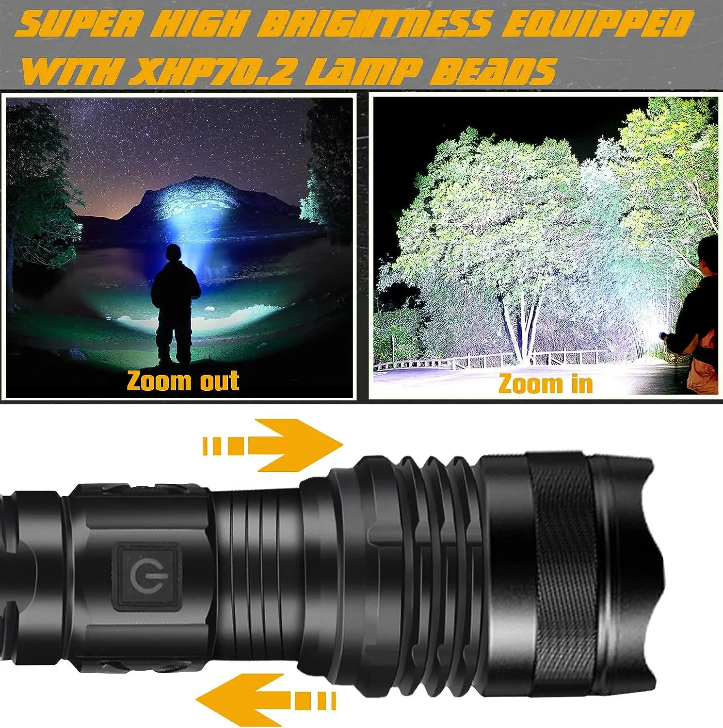 USB Rechargeable LED Flashlights High Lumens Super Bright Tactical Handheld Flash Light Zoomable,Waterproof  Emergency Lantern