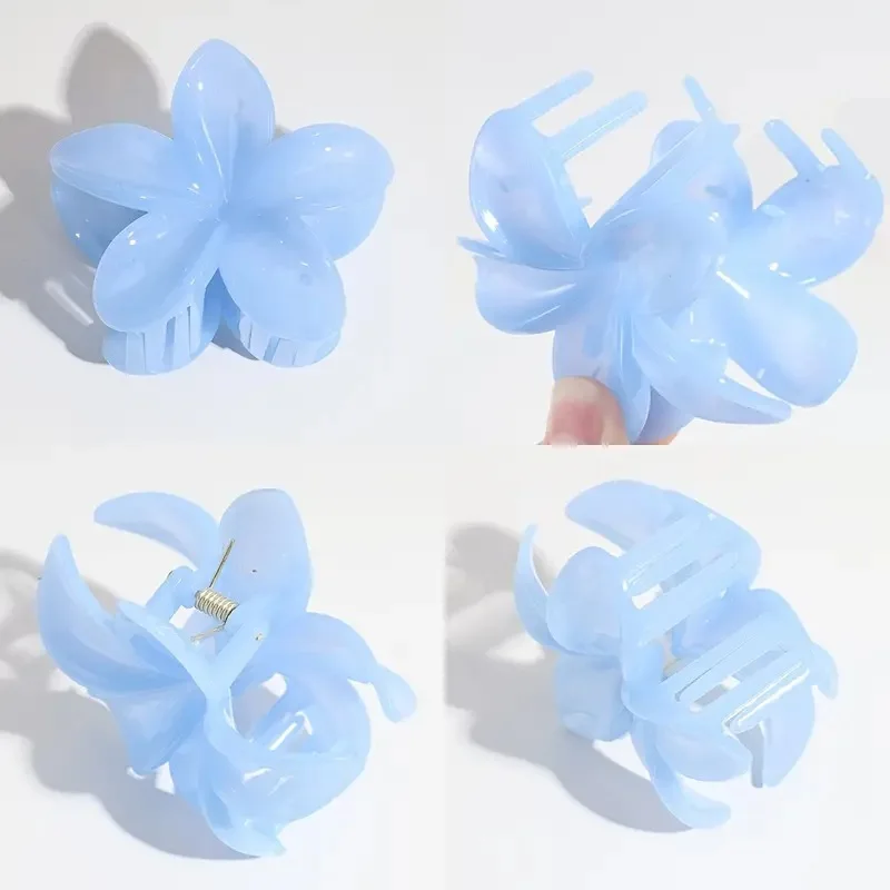 8CM Frauen Kunststoff Haarspangen Süße Und Niedliche Plumeria Blume Form Haarnadel Shark Clip Haar Zubehör Reine Farbe Gelee stil – Detail 4