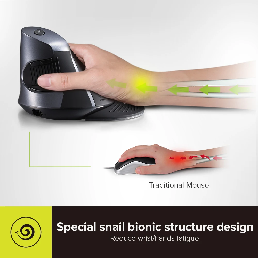 Mouse Vertical com Fio ou sem Fio Botões Ratos de Mão Direita Ópticos Ergonômicos Dpi Ajustável para pc Mac Escritório Delux-m618 - Imagem 6