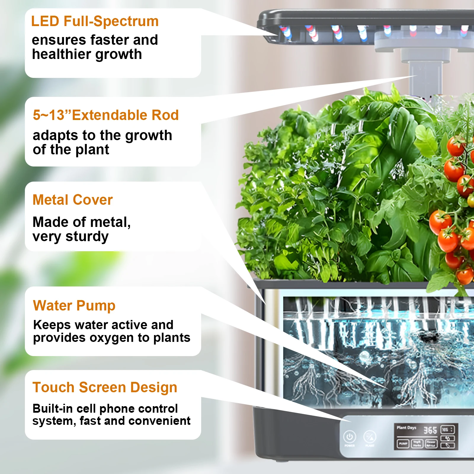 Indoor Hydroponic Garden Kit Smart LED Grow Light Automatic Watering System Self