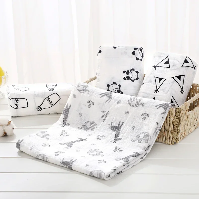 Baby Blanket Muslin Swaddle Blankets Cotton 2 Layers 120*110cm Newborn Baby Bath Towel Wrap Bedding