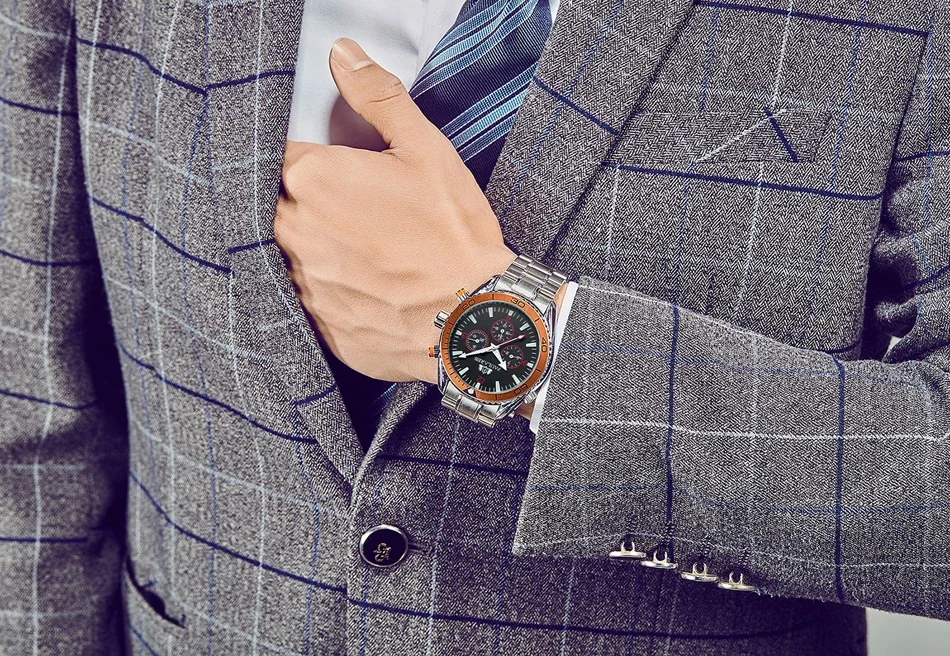 Automatic Self Wind Mechanical Stainless Steel Strap Orange Blue Black Dial Bezel Classic Men Watch men automatic watches