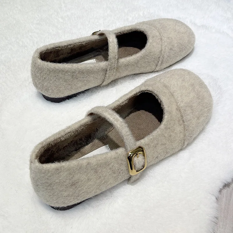 Pelzfutter Damen Flache Schuhe Komfort Runde Zehen Weiche Sohle Schuhe Outdoor Warm Kurze Plüsch Mary Jane Schuhe für Herbst Winter – Detail 8