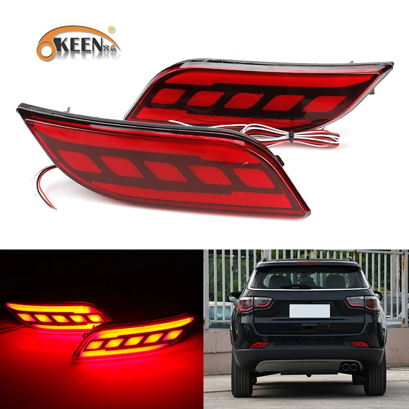 

2Pcs LED Rear Bumper Reflector Lamp For Jeep Compass 2017 2018 2019 Car Running Warning Light With Tail Brake Stop Lights