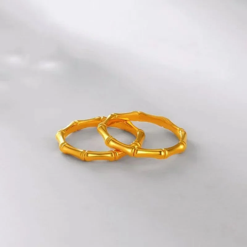 

Shark Pure Plated Real 18k Yellow Gold 999 24k Color Prrving Bamboo Festival Rising Couple Ring Never Fade Jewelry