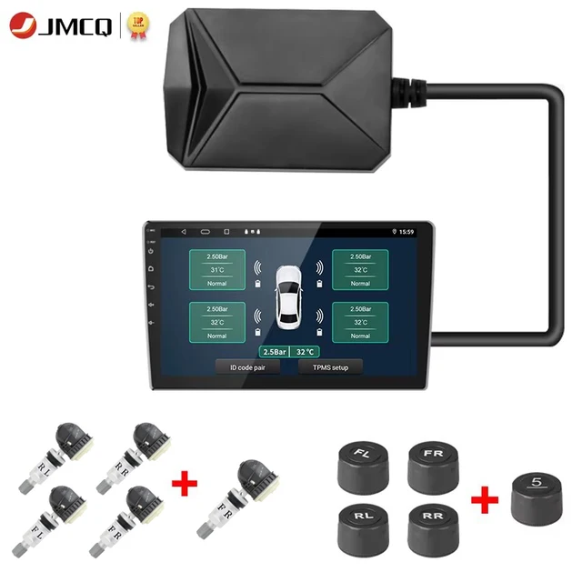 JMCQ USB Android TPMS Tire Pressure Monitoring System 116 Psi Alarm System  5V Internal External Android Navigation Car Radio
