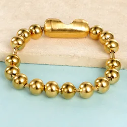 Elegant 8mm Stainless Steel Ball Bead Bracelet in Gold/Silver - 20cm (Gold)
