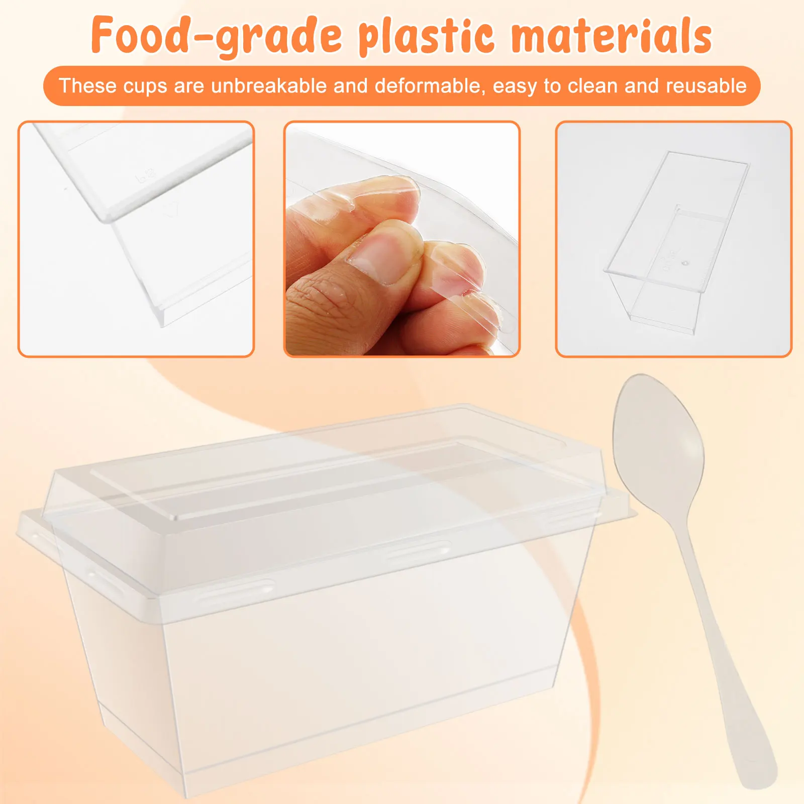50 Pcs Dessert Cups with Lids and Spoons Clear Parfait Cups Reusable Appetizer Cups Plastic Serving Bowls Rectangle Pudding Cups