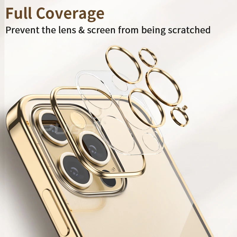 Luxury Plating soft Silicone Case for iphone 11 12 13 Pro Max mini XR X XS Shockproof Transparent Cover with Full Camera Protect
