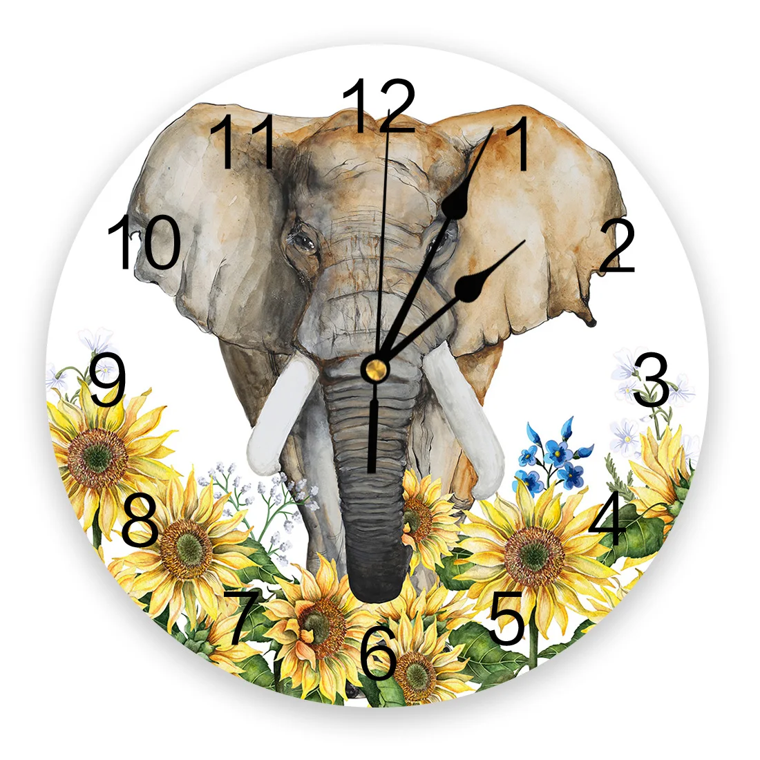 

Elephant Sunflower Flower White PVC Wall Clock Living Room Bedroom Wall Digital Clock Home Decore Wall Clock Modern Design