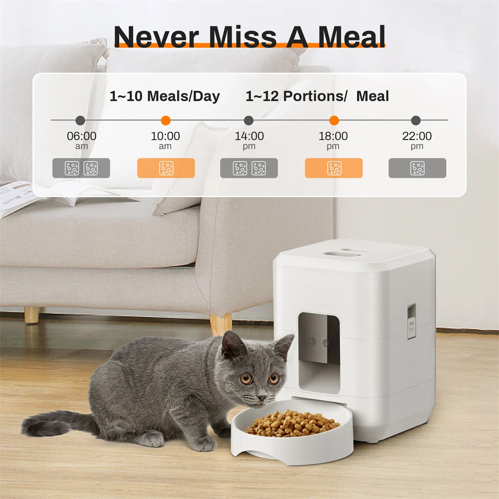 2L WIFI Button Automatic Cat Feeder Intelligent Cat and Dog Pet Feeder Smart Pet Cat Food Dispenser Pet Feeder(No 5V 1A plug)