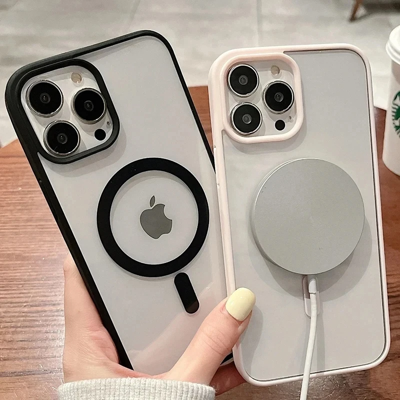 For Magsafe Magnetic Wireless Charging Case for iPhone17 15 16 14 13 12 11 Pro Max  Hard Acrylic Clear Cover
