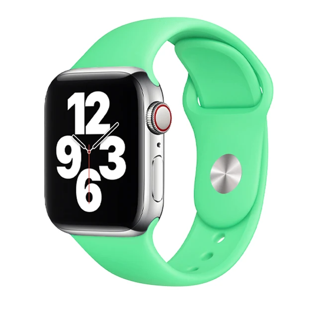 Silicone Strap For Apple Watch Band 44mm 41mm 45mm 40mm 38mm Smart Watch Sports Rubber Bracelet iWatch 6  Serie 7 SE Watchband Spearmint