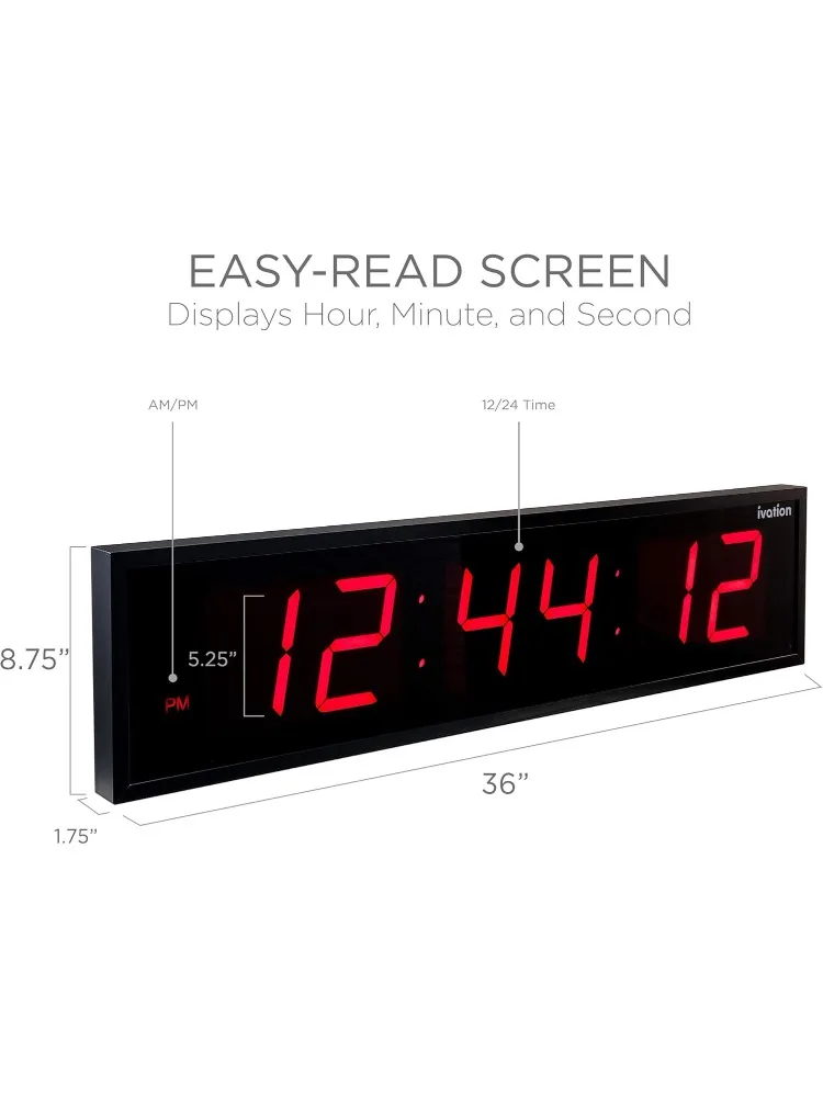 Digital Wall Clock - Huge 36" Inch Large Big Oversized Digital LED Clock with Stopwatch, Alarms, Countdown Timer & Temp