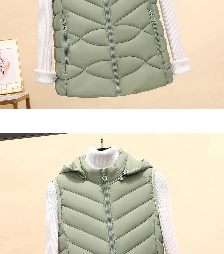 Solid Short Style Vest for Women Cotton Padded Women's Winter Sleeveless Jacket with Zipper Stand Collar Casual Coats