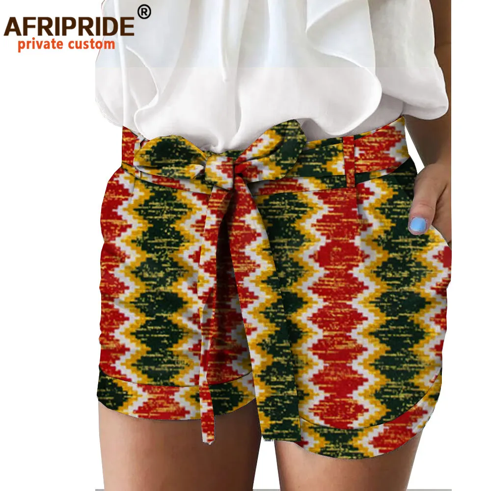 African Print Summer Shorts for Women AFRIPRIDE Women Casual Shorts with Pocket Belt Dashiki Ankara Print A1821005