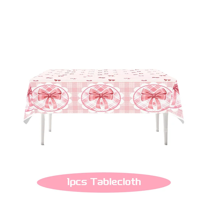 Rosa Schleife Geburtstag Party Dekoration Geschirr Tassen Teller Servietten Ballon Set Geschenktüte Banner Kuchen Topper Mädchen Kind Partyzubehör – Detail 13