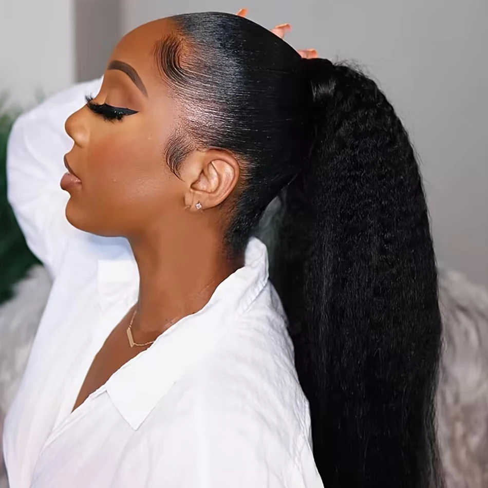 100g 킨키 스트레이트 인간의 머리카락 랩 어라운드 포니테일 레미 헤어 익스텐션 브라질 헤어 피스 여성용 천연 색상