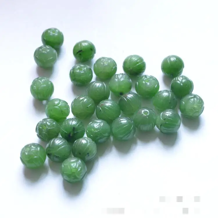 

9mm Genuine Green Hetian Jades Nephrite Lotus Flower Beads For Jewelry Making Diy String Bracelet Beaded Necklace Accessories