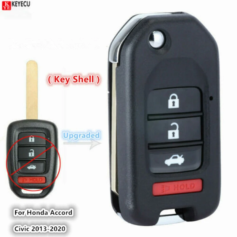 KEYECU Upgraded Uncut Flip Remote Key Shell Case 4B for Honda Accord Civic 2013 2014 2015 MLBHLIK6-1T key case,car key shell,key shell