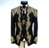Luxury Appliques Men Suits Customized Dinner Prom Blazer Vest Pants Outfit Stand Collar Groom Tuxedos Slim Fit Costume Homme 1