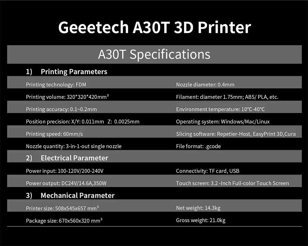 GEEETECH FDM 3D Drucker A10M A20M A30M Doppelextruder 3D Touch