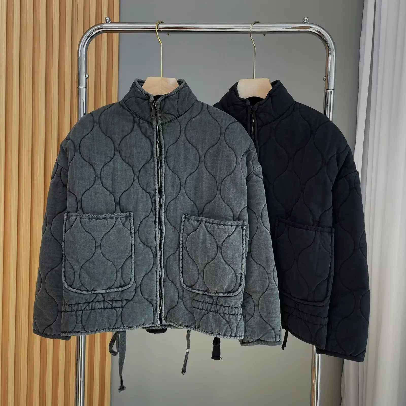 Women's Cotton Jacket 2025 New Arrival Vintage Lenzing Rayon High Collar Large Pocket Decorative Quilted Coat for Women