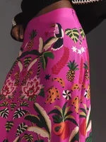 2024 Spring/Summer New Street Tropical Plant Print Retro Half Skirt Women's Elegant Lower Half Colored Printed Half Skirt - Image 4