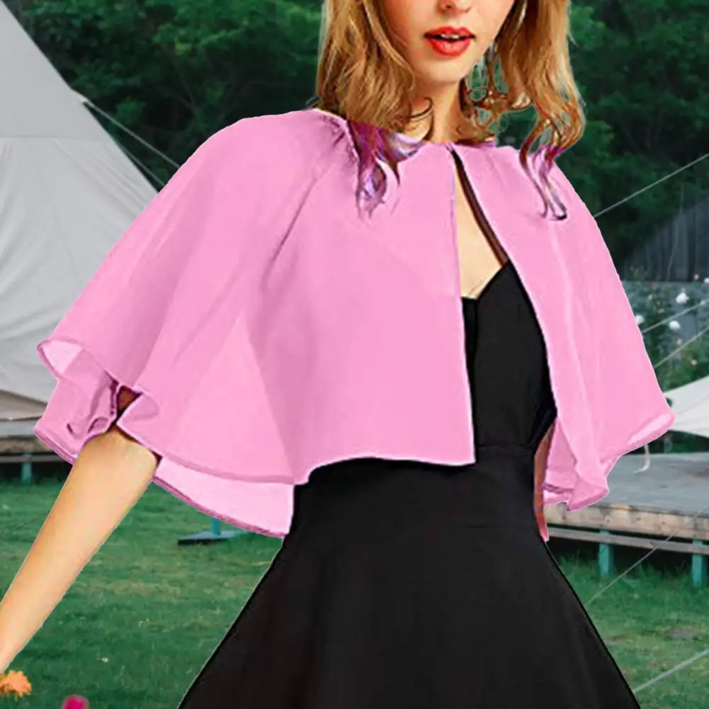 Women Shawl Solid Color Front Buttons Closure Chiffon Shawl Loose Type Perspective Anti-UV Women Cape Clothing Accessories