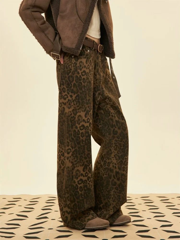 2024 New Panther Leopard Jeans Pants Ladies High Waist Y2k Woman Baggy Wide Leg Wash Denim Trousers Hip Hop Loose High Street