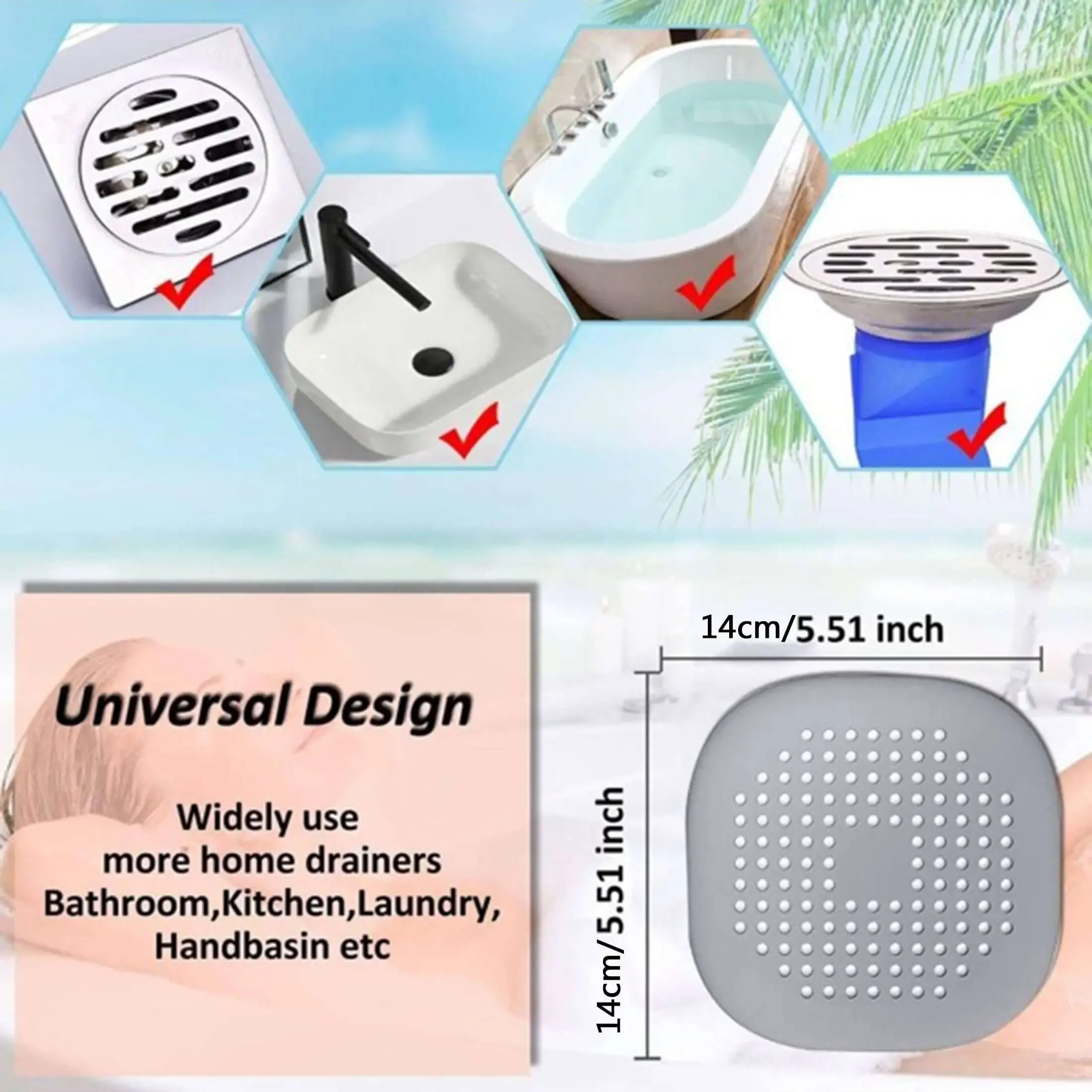 1pc/3pcs- Kitchen Water Pool Washbasin Anti-odor Clogging, Silicone Hair-proof Floor Drain Cover, Toilet Sewer Hair Filter﻿