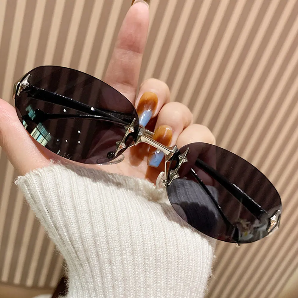 Enhanced Oval Frameless Sunglasses - High-End Vintage Fashion Trend