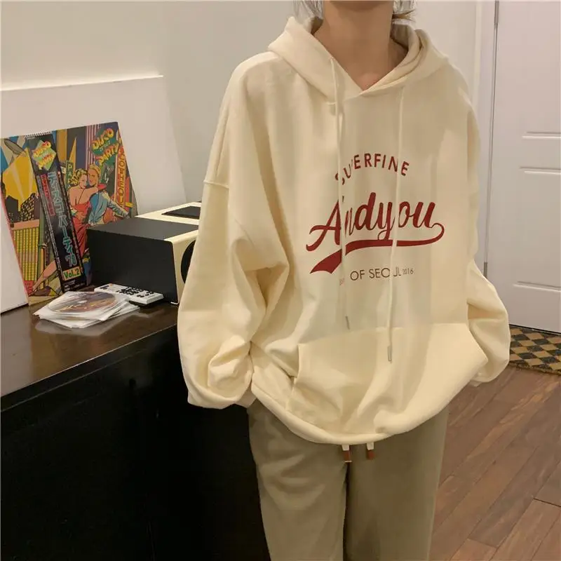 CGC 2022 Korean Fashion Woman Hooded Sweatshirts Vintage Letter Print Long Sleeve Tops Female Autumn Pullover Oversize Hoodies