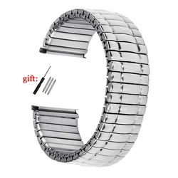 Gold Stainless Steel Stretch Expansion Watch Band - Elastic Metal Wristband Accessory - 16mm (Silver)