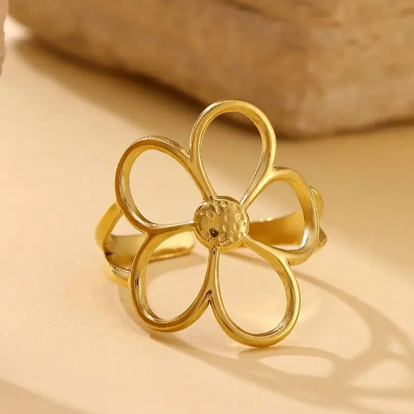 Stainless Steel Hollow Flower Rings For Women