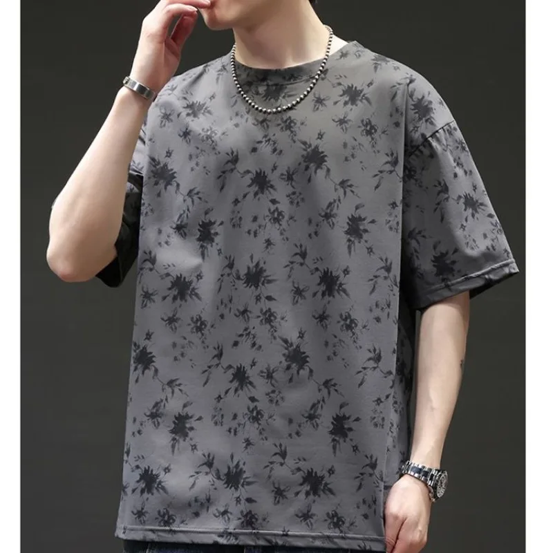 

2024 New Retro Fashion Brand Summer Print Men's Quick Drying Round Neck Fashion Versatile Loose Short Sleeved T-shirt Tops