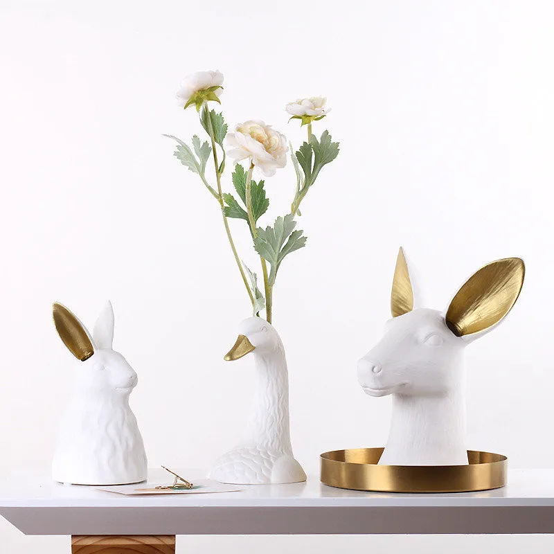 Ceramic rabbit head vase White Swan pots porcelain flower figurines hydroponic vases for weddings home decoration Ceramic vase 6