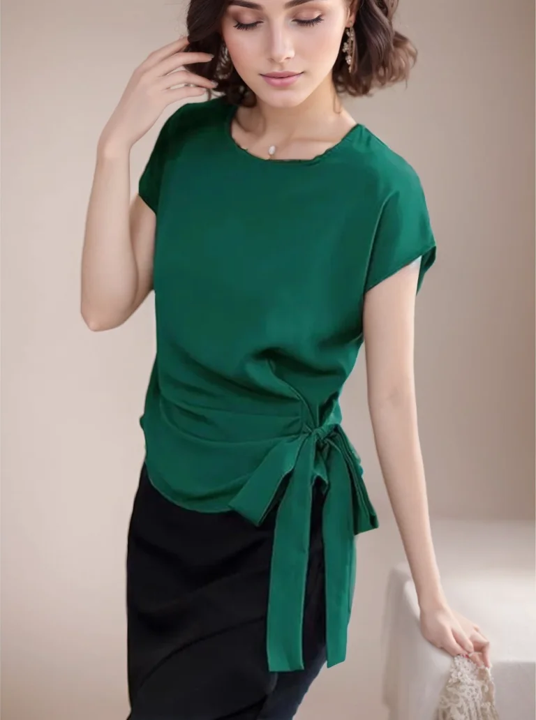 Women Spring Summer Style Blouses Shirts Lady Casual O-Neck Short Sleeve Bow Tie Decor Blusas Tops 5 Women Spring Summer Style Blouses Shirts Lady Casual O-Neck Short Sleeve Bow Tie Decor Blusas Tops
