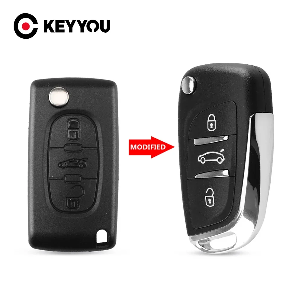 

KEYYOU 2/3 Buttons Modified Flip Car key For Peugeot Partner 307 308 407 408 3008 ASK/FSK 433MHz HU83/VA2 CE0536 PCF7961