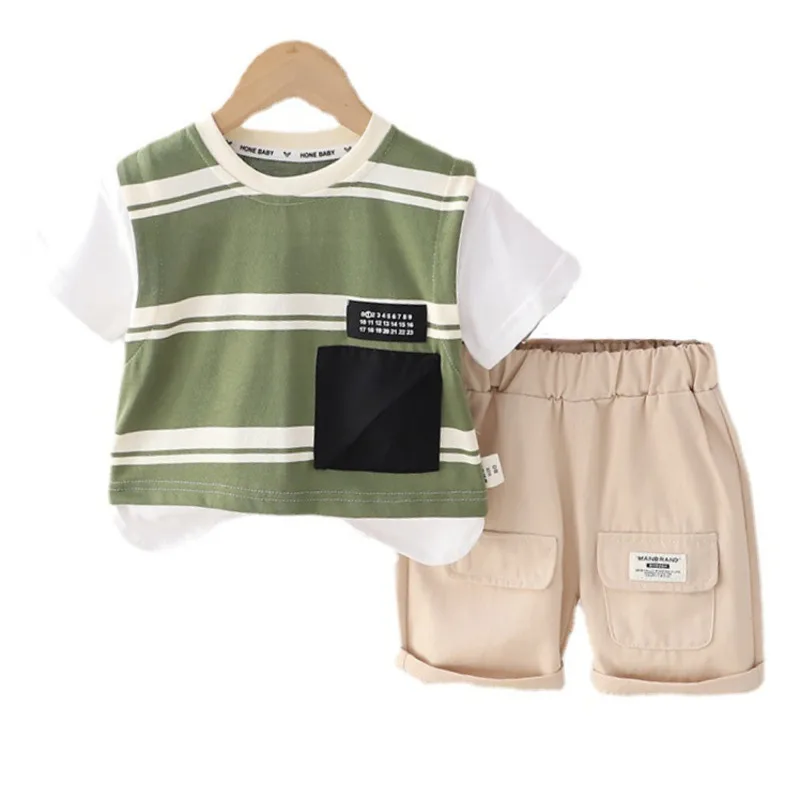 

New Summer Baby Clothes Children Boys Casual Striped T-Shirt Shorts 2Pcs/Set Toddler Costume Infant Girl Outfits Kids Tracksuits