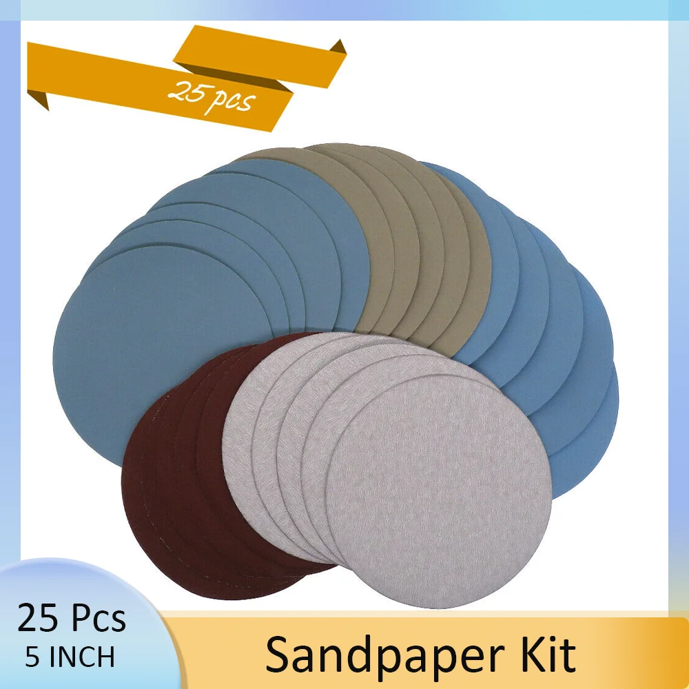 Sanding Discs 5Inch Wood Metal Polishing 25pcs Hook Loop Sandpaper 1000-5000# for Wet/Dry Sanding Grinder Polishing