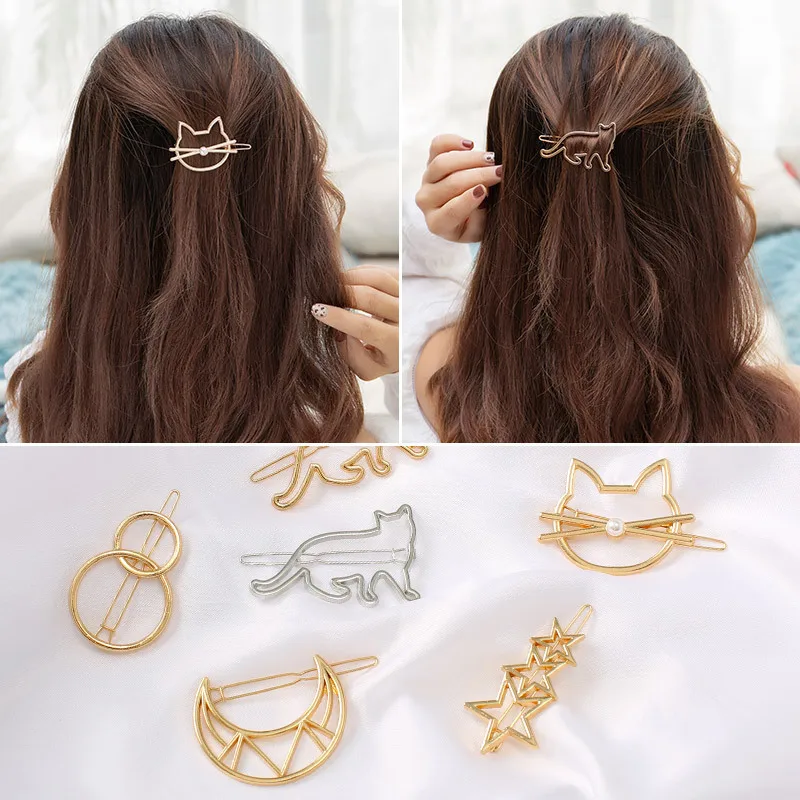

Fashion Women's Hair Accessories Hollow Kitten Hair Clips Metal Alloy Hair Bands Round Clips Girls Clips