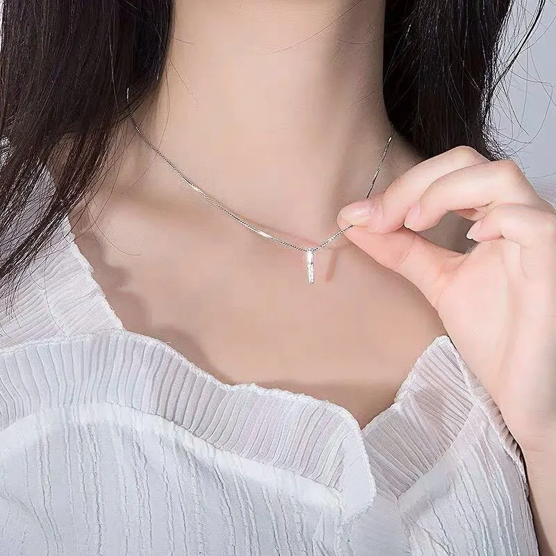 Simple Strip Geometric Cubic Zircon Necklace Gold Silver Color Clavicle Chain Charm Necklace for Women Girl's