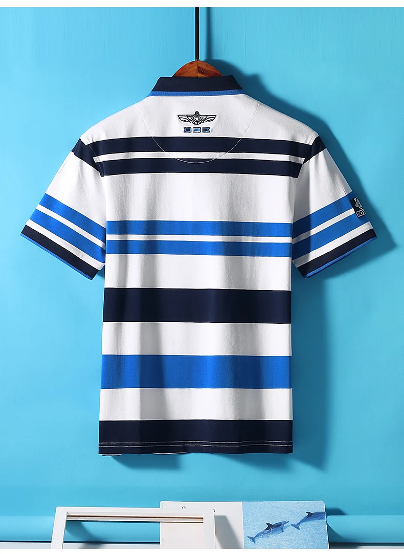 Summer New Embroidery Men's Striped Polos Short Bruce&Shark Casual Fashion Blue T-shirt Loose Breathable Men's Red Tee Size 4XL 25 S8a7c5323d5714912ab079a59bd9d455dO